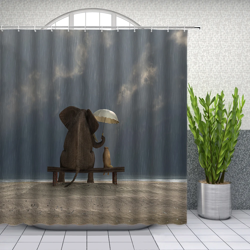 Funny Animal Shower Curtains Lonely Elephant and Dog Rainy Landscape Bathroom Decor Home Bath Waterproof Polyester Cloth Curtain
Funny Animal Shower Curtains Lonely Elephant and Dog Rainy Landscape Bathroom Decor Home Bath Waterproof Polyester Cloth Curtain