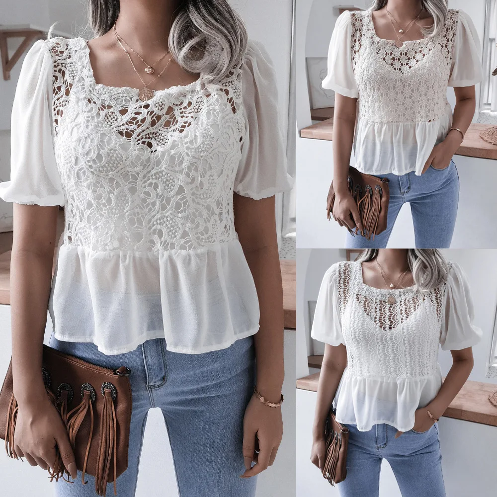 Women Top Sexy Lace Blouse Top Short Sleeve Apricot White Shirt Puff Sleeve Ruffle Tunic Crop Top Summer Blouses Corset Top
Women Top Sexy Lace Blouse Top Short Sleeve Apricot White Shirt Puff Sleeve Ruffle Tunic Crop Top Summer Blouses Corset Top