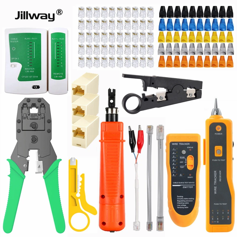 Jillway LAN Network Repair Tool Kit tester RJ45 CAT5 Crimping pliers Portable Cable Tester Wire Tracker Line maintenance tool
Jillway LAN Network Repair Tool Kit tester RJ45 CAT5 Crimping pliers Portable Cable Tester Wire Tracker Line maintenance tool