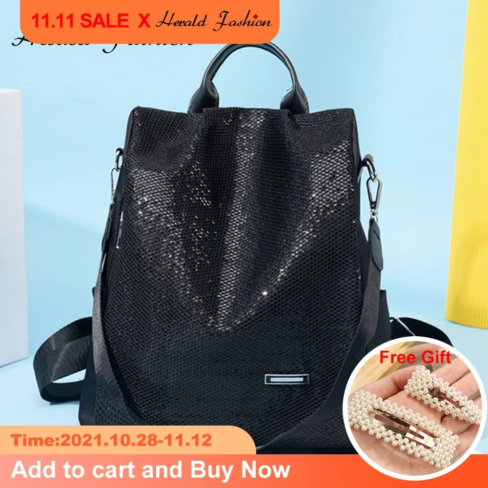 Модный многофункциональный женский рюкзак с защитой от кражи, большая вместительность, с блестками, повседневная школьная сумка для путеше... 
Модный многофункциональный женский рюкзак с защитой от кражи, большая вместительность, с блестками, повседневная школьная сумка для путеше...