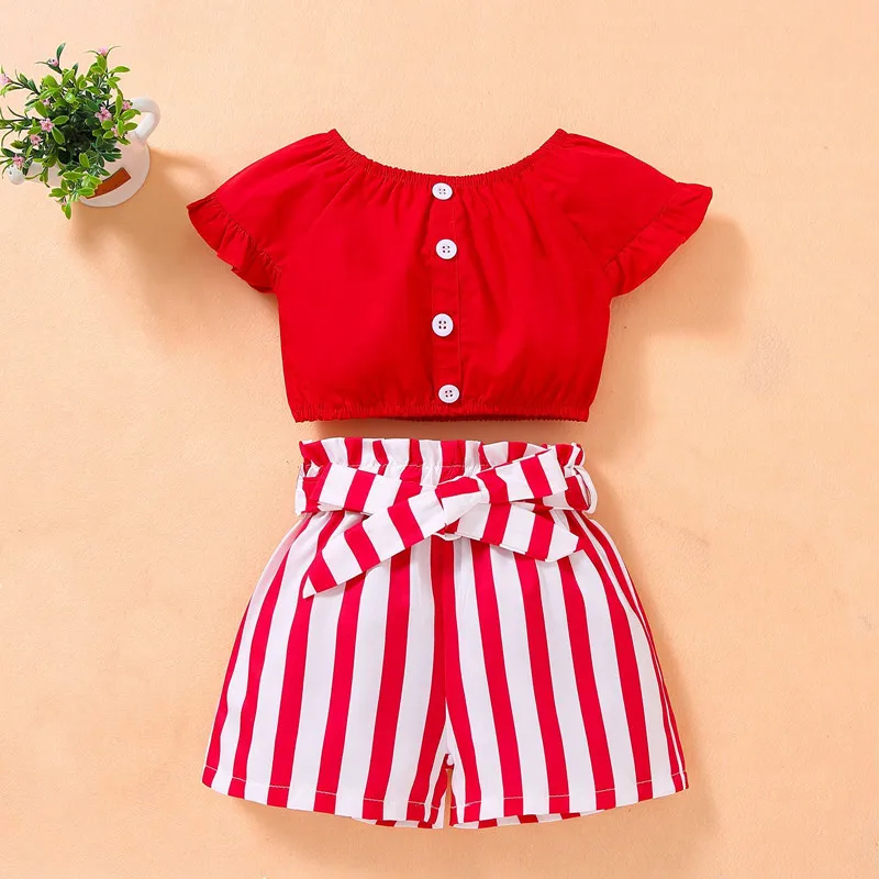 Child Clothing Girls Suit 2021 Summer New Sweet Girl Solid Color Short-Sleeved Top + Bow Striped Shorts 2Pcs/Sets 2-5 Years Old
Child Clothing Girls Suit 2021 Summer New Sweet Girl Solid Color Short-Sleeved Top + Bow Striped Shorts 2Pcs/Sets 2-5 Years Old