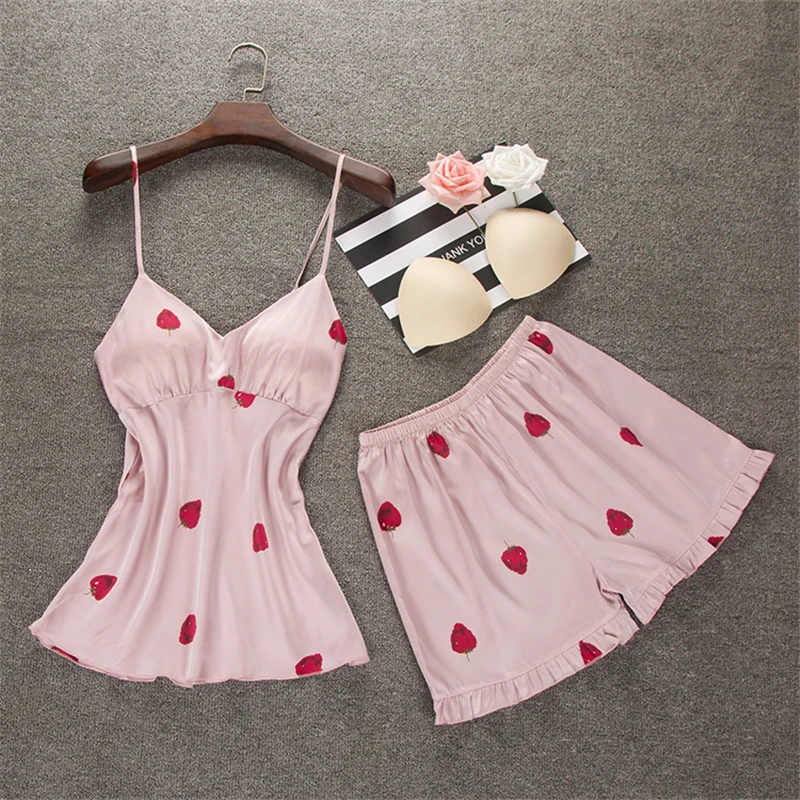 Printed Strawberry Shorts Sling 2PCS Sleepwear Lady Strap Nightwear Pajama Set Women Sexy Lingerie Pijama Mujer пижама женская
Printed Strawberry Shorts Sling 2PCS Sleepwear Lady Strap Nightwear Pajama Set Women Sexy Lingerie Pijama Mujer пижама женская