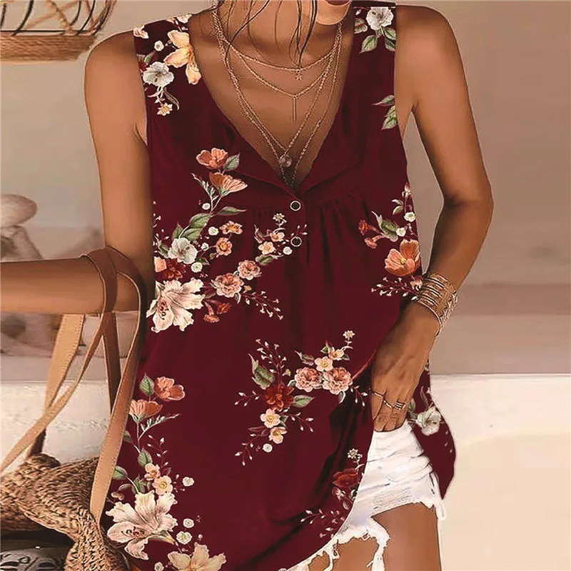 Summer New 2021 Women Fashion Floral Print Button V-neck Tank Tops Vest Sleeveless T-Shirt Ladies Casual Pullover Tops Plus Size
Summer New 2021 Women Fashion Floral Print Button V-neck Tank Tops Vest Sleeveless T-Shirt Ladies Casual Pullover Tops Plus Size