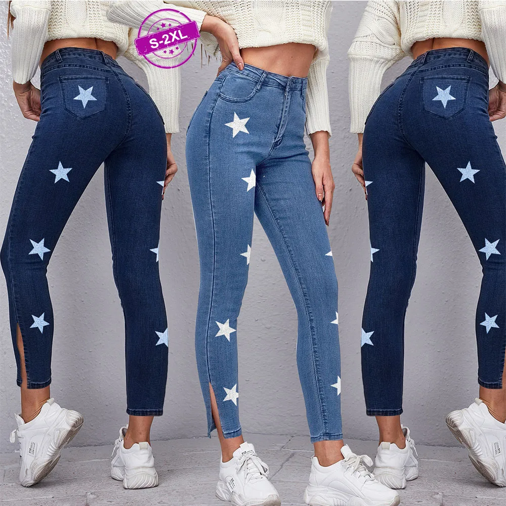 Hot Sale Women's Star Print High Waist Jeans Fashion Stretch Skinny Denim Pencil Pants Street Casual Split Trousers Hipster Jean
Hot Sale Women's Star Print High Waist Jeans Fashion Stretch Skinny Denim Pencil Pants Street Casual Split Trousers Hipster Jean
