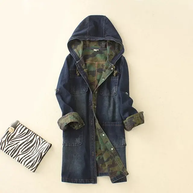 Women Denim Jean Long Loose Casual Hooded Trench Coat Outwear Windbreaker 
Women Denim Jean Long Loose Casual Hooded Trench Coat Outwear Windbreaker