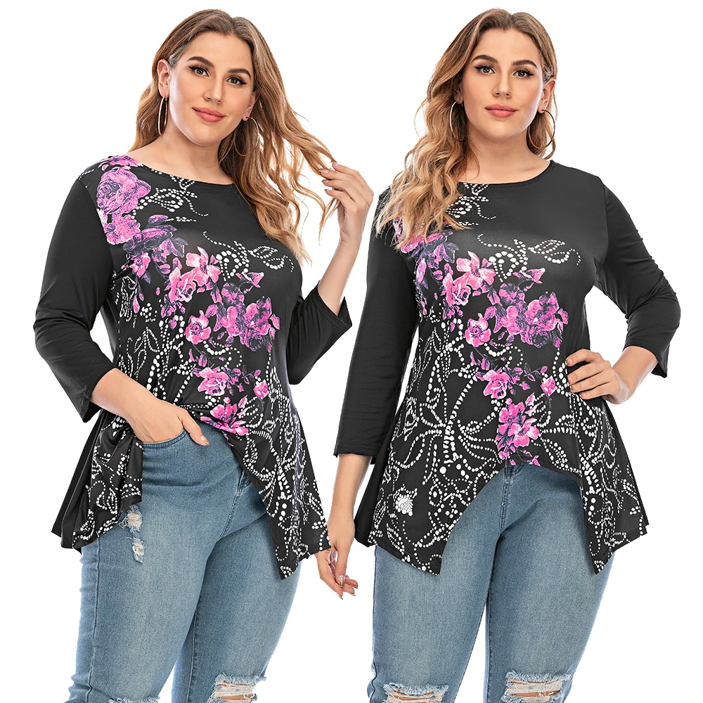 Sale Fashion Floral Printed Casual T-shirt Women O-Neck 3/4 Sleeve Plus Size Tops Autumn Irregular Hem Tees chemisier femme D30
Sale Fashion Floral Printed Casual T-shirt Women O-Neck 3/4 Sleeve Plus Size Tops Autumn Irregular Hem Tees chemisier femme D30