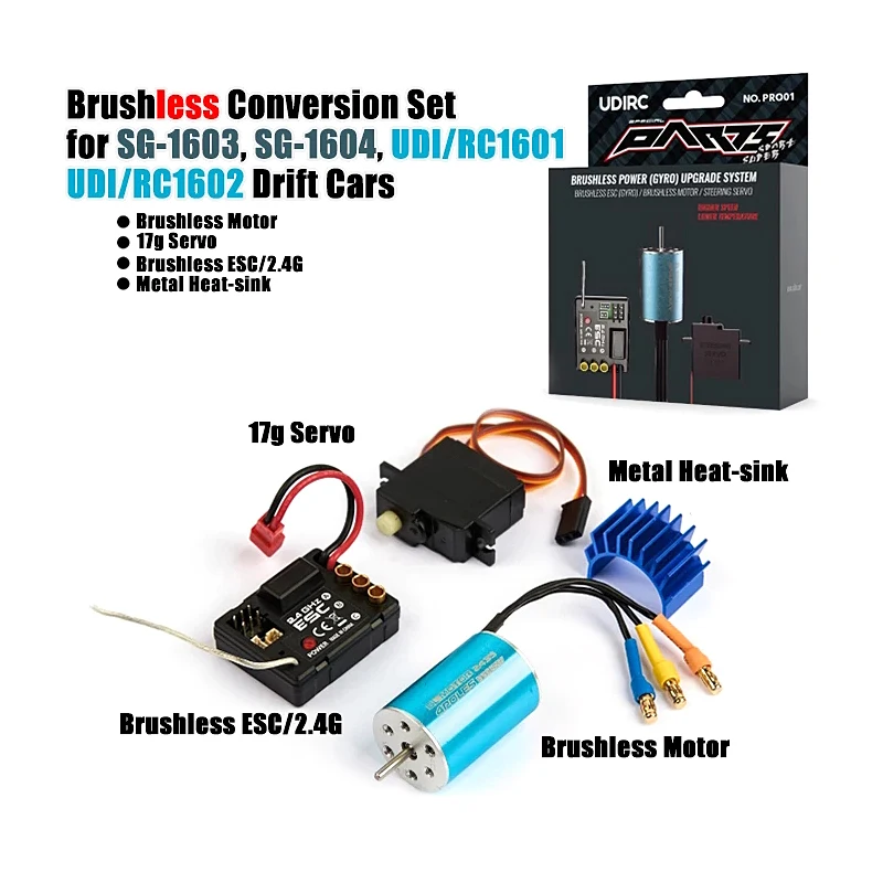 SG1603 SG1604 UDI/RC1601, UDI/RC1602 Drift rc Cars spare part Brushless Conversion Part Set
SG1603 SG1604 UDI/RC1601, UDI/RC1602 Drift rc Cars spare part Brushless Conversion Part Set