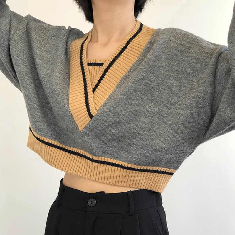 Harteen Spring Autumn Korean Fahsion Long Sleeve Womens Clothing Slim v-Neck Patchwork Pullover Sweater Blusa De Frio Feminina
Harteen Spring Autumn Korean Fahsion Long Sleeve Womens Clothing Slim v-Neck Patchwork Pullover Sweater Blusa De Frio Feminina