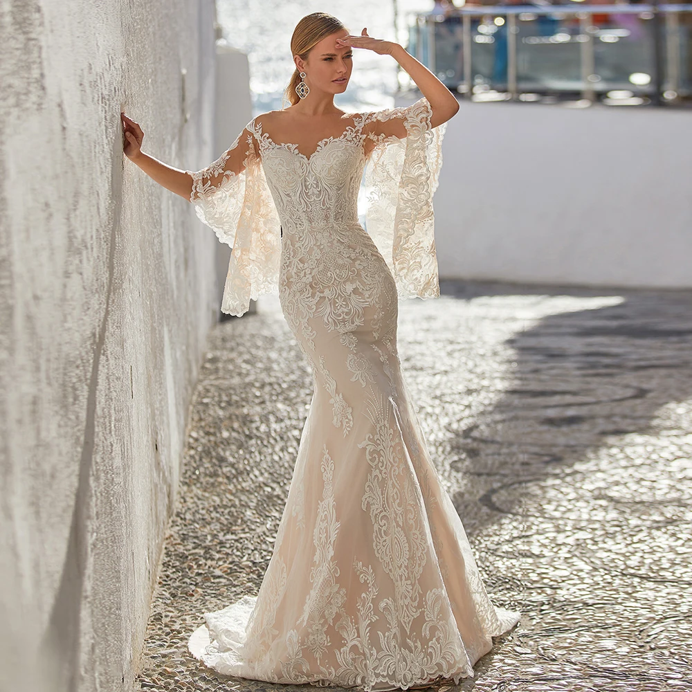 2021New Arrivals O-neck Half Sleeve Open Back See Through Appliques Lace Mermaid Wedding Dresses Vestido Novia Sirena Gown
2021New Arrivals O-neck Half Sleeve Open Back See Through Appliques Lace Mermaid Wedding Dresses Vestido Novia Sirena Gown