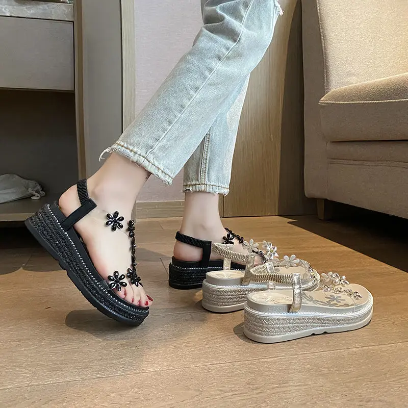Ladies Platform Sandals White Beige Black Wedge High Heels Summer Shoes Rhinestone Flower Ins Fashion Design 2021 Comfortable
Ladies Platform Sandals White Beige Black Wedge High Heels Summer Shoes Rhinestone Flower Ins Fashion Design 2021 Comfortable