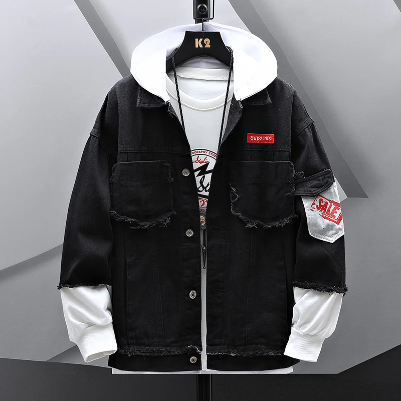 Мужская джинсовая куртка с длинным рукавом, имитация двух частей, весна-осень 2022 
Мужская джинсовая куртка с длинным рукавом, имитация двух частей, весна-осень 2022