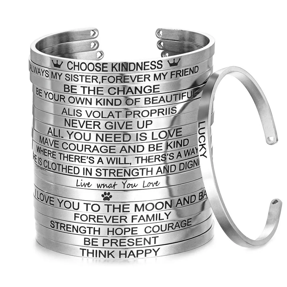 Stainless Steel Engraved Message Bracelet Positive Inspirational Letter Bracelet & Bangle For Women SL-150
Stainless Steel Engraved Message Bracelet Positive Inspirational Letter Bracelet & Bangle For Women SL-150