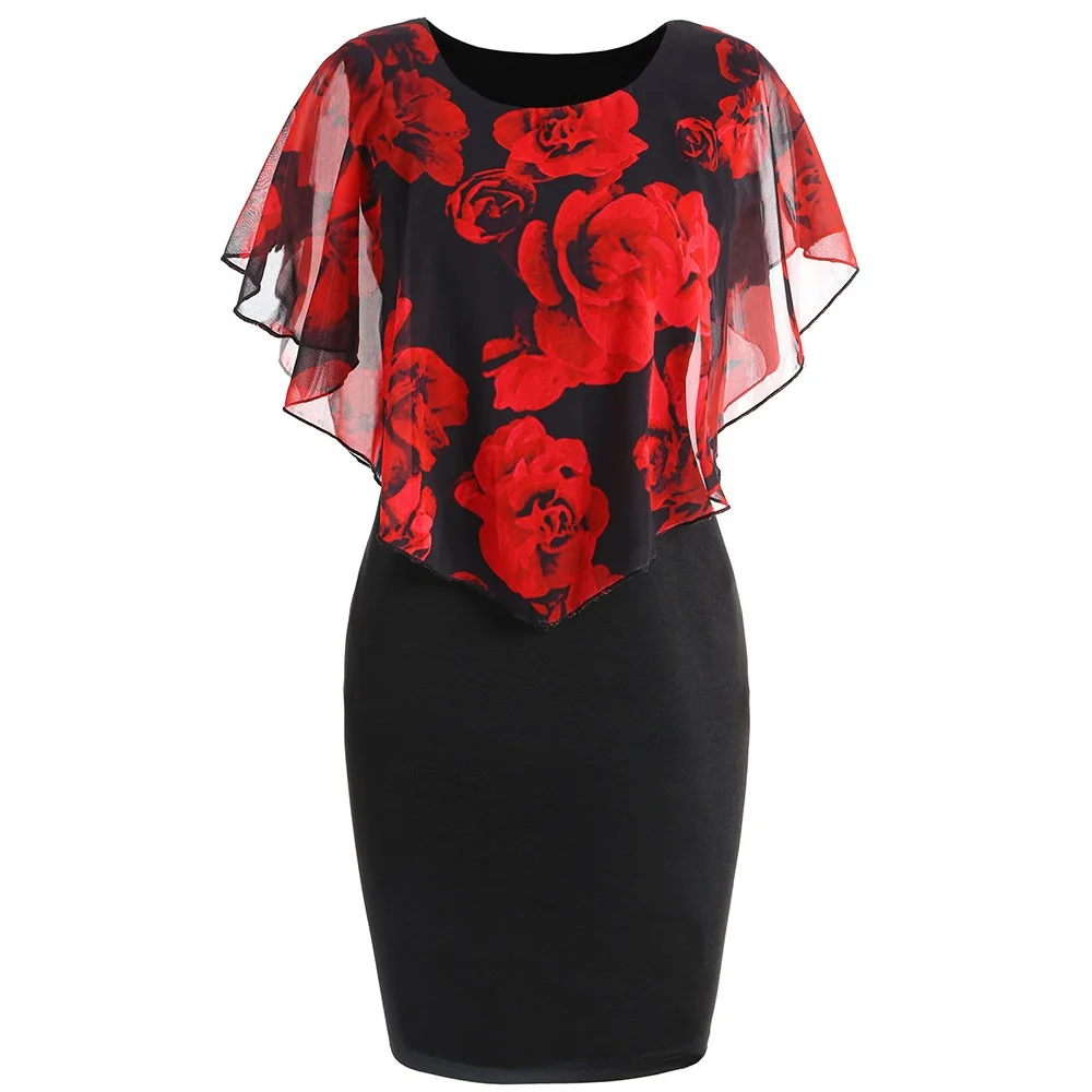 Women Dress Summer Fashion Rose Print Butterfly Sleeve Slim Wrap Hip Big Size Dresses Round Neck Party Night Knee-Length Dresses
Women Dress Summer Fashion Rose Print Butterfly Sleeve Slim Wrap Hip Big Size Dresses Round Neck Party Night Knee-Length Dresses