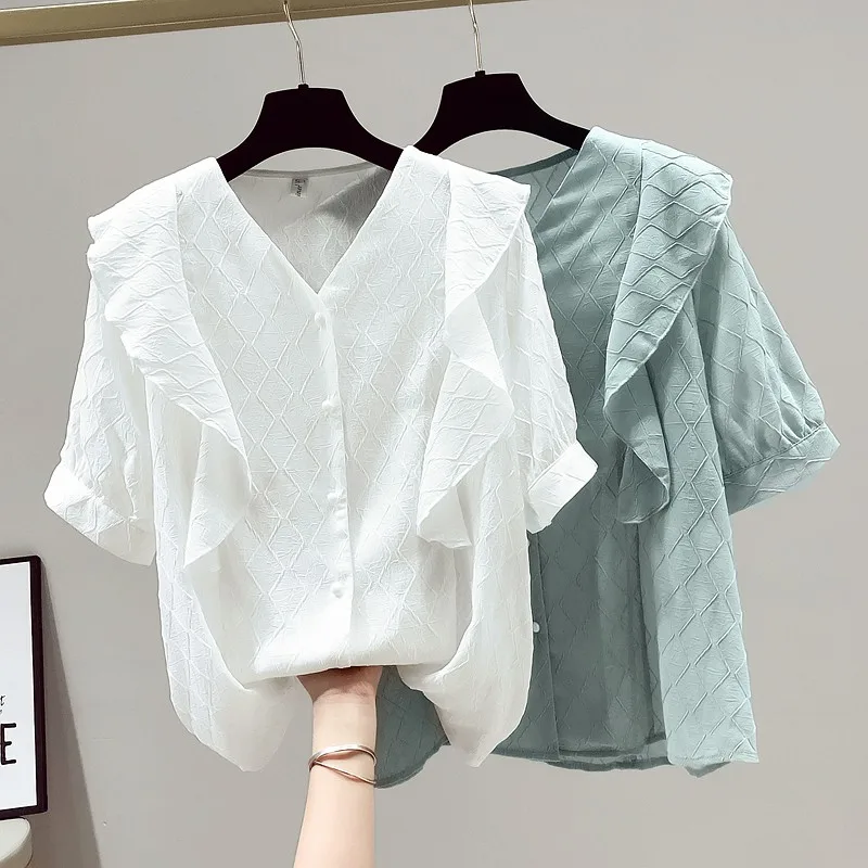 Women Summer Casual Shirts New Arrival 2021 Fashion Korean Style V-neck Solid Color Loose Ladies Short Sleeve Elegant Tops W385
Women Summer Casual Shirts New Arrival 2021 Fashion Korean Style V-neck Solid Color Loose Ladies Short Sleeve Elegant Tops W385