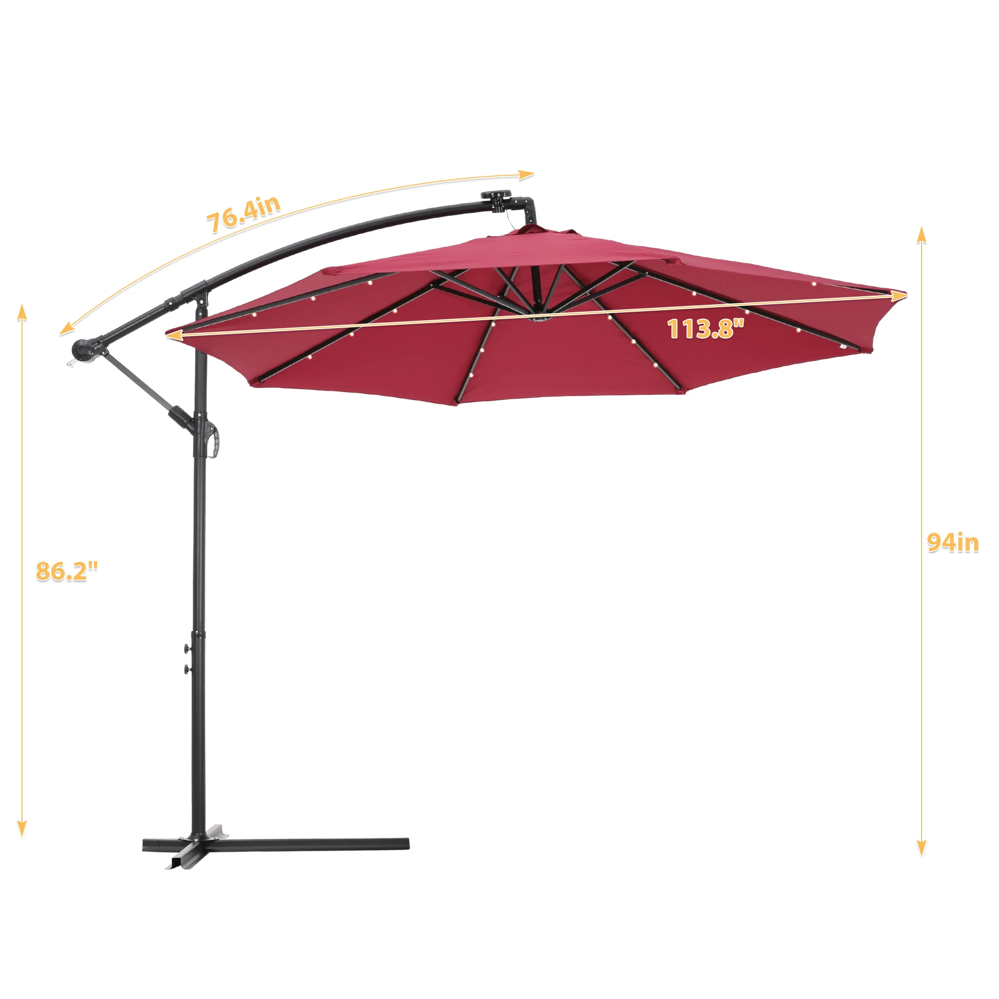 10ft Solar LED Patio Outdoor Umbrella Hanging Cantilever Adjustable Offset with 24 LED Lights Steel Frame Easy Tilt Burgundy
10ft Solar LED Patio Outdoor Umbrella Hanging Cantilever Adjustable Offset with 24 LED Lights Steel Frame Easy Tilt Burgundy