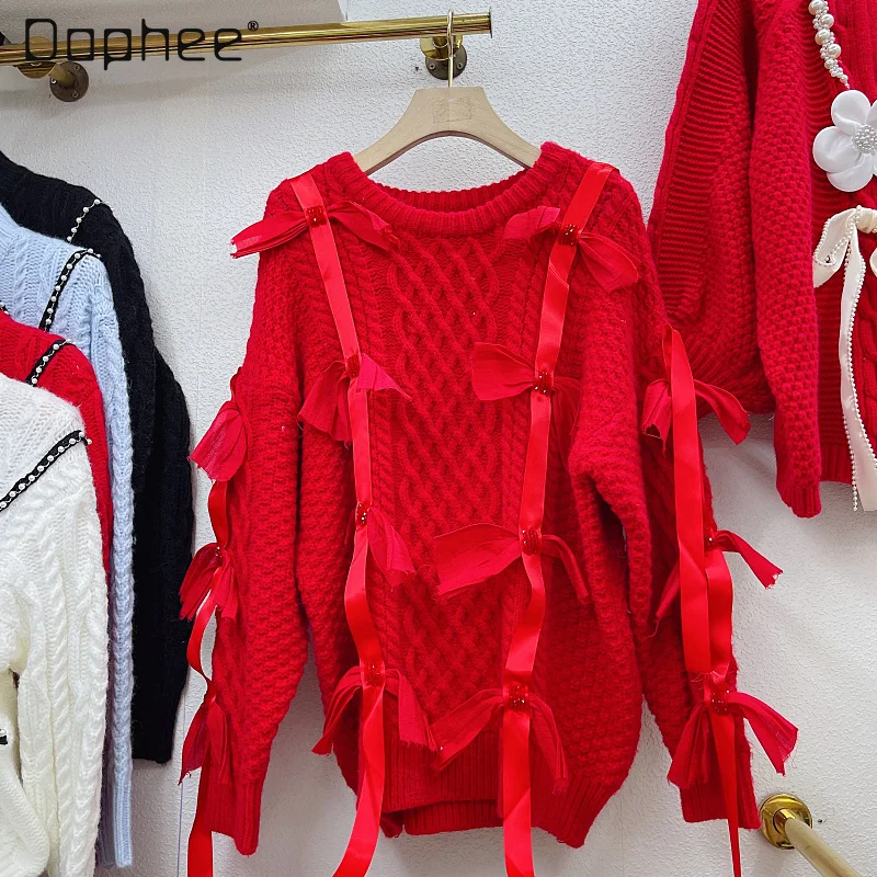 2021 Autumn and Winter Red Three-Dimensional Bow Rhinestone Sweater Women's Loose Rhombus Plaid Mid-Length Knitwear Outerwear
2021 Autumn and Winter Red Three-Dimensional Bow Rhinestone Sweater Women's Loose Rhombus Plaid Mid-Length Knitwear Outerwear
