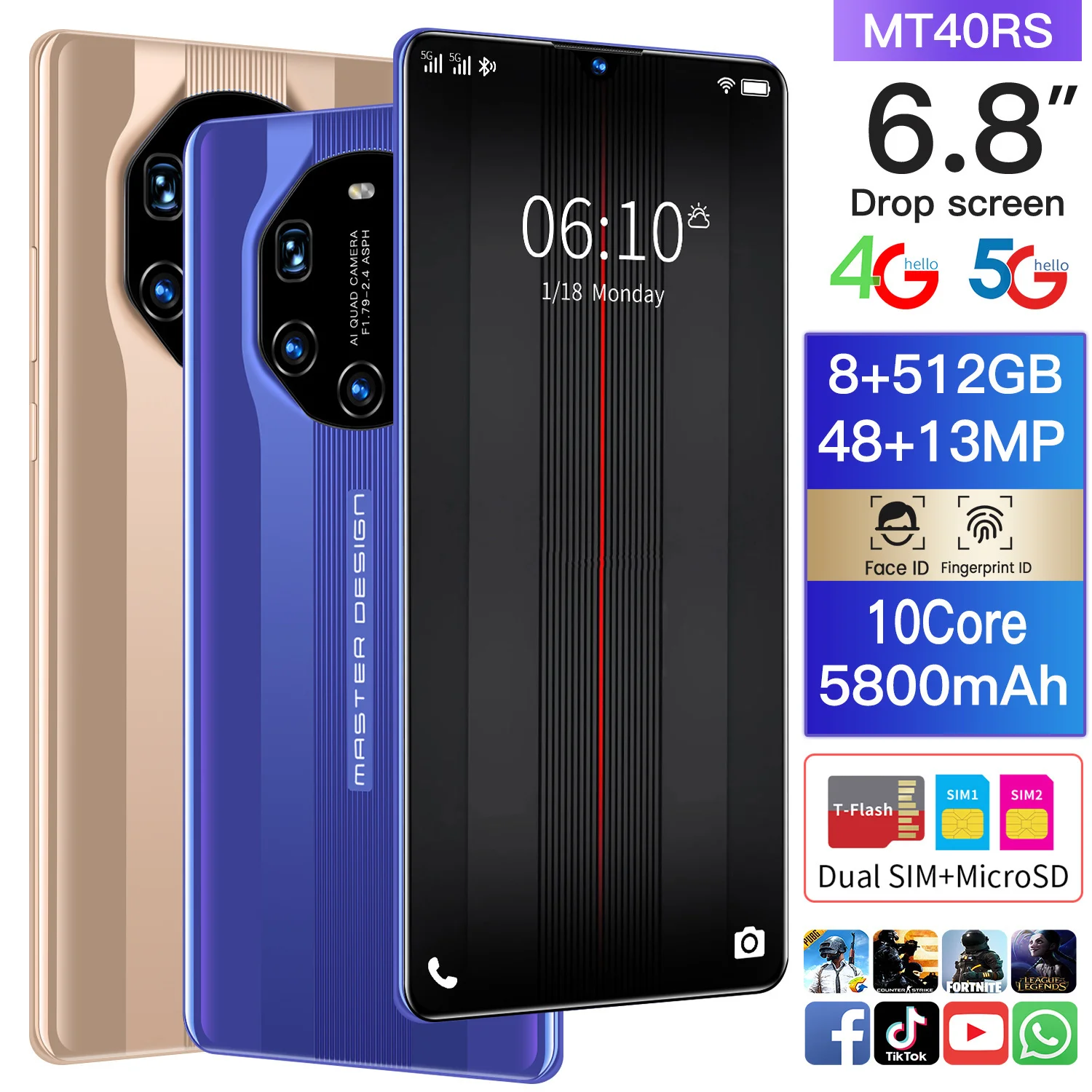 Global Version of MT40RS Super Large Memory 8GB+512GB Android Smartphone Supports4G/5G Dual Card Super Llarge Screen smartPhone
Global Version of MT40RS Super Large Memory 8GB+512GB Android Smartphone Supports4G/5G Dual Card Super Llarge Screen smartPhone