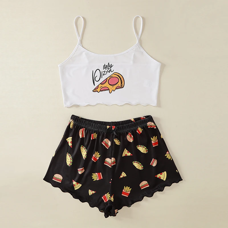 Casual Pizza Burger Cartoon Funny Women Camis Women Pants Two Pieces Women Sets Halloween Party Women Pajama Dropping
Casual Pizza Burger Cartoon Funny Women Camis Women Pants Two Pieces Women Sets Halloween Party Women Pajama Dropping