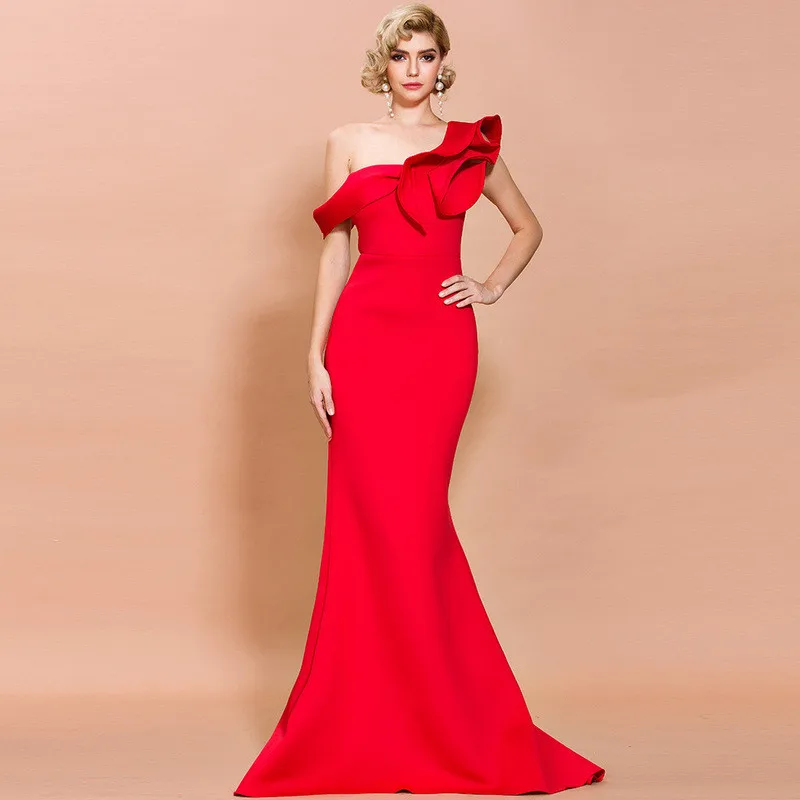 Women Sexy One Shoulder Ruffles Party Dress Solid Color Celebrity Maxi Dress Slash Neck Women Dress
Women Sexy One Shoulder Ruffles Party Dress Solid Color Celebrity Maxi Dress Slash Neck Women Dress