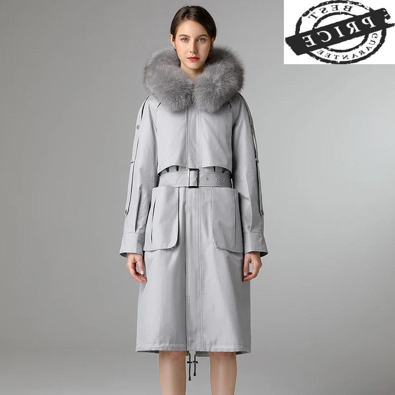

Winter Clothes Women Fur Coat 2021 Natural Fox Fur Collar Hooded Rex Rabbit Fur Coat Female Warm Long Woman Parkas 211a