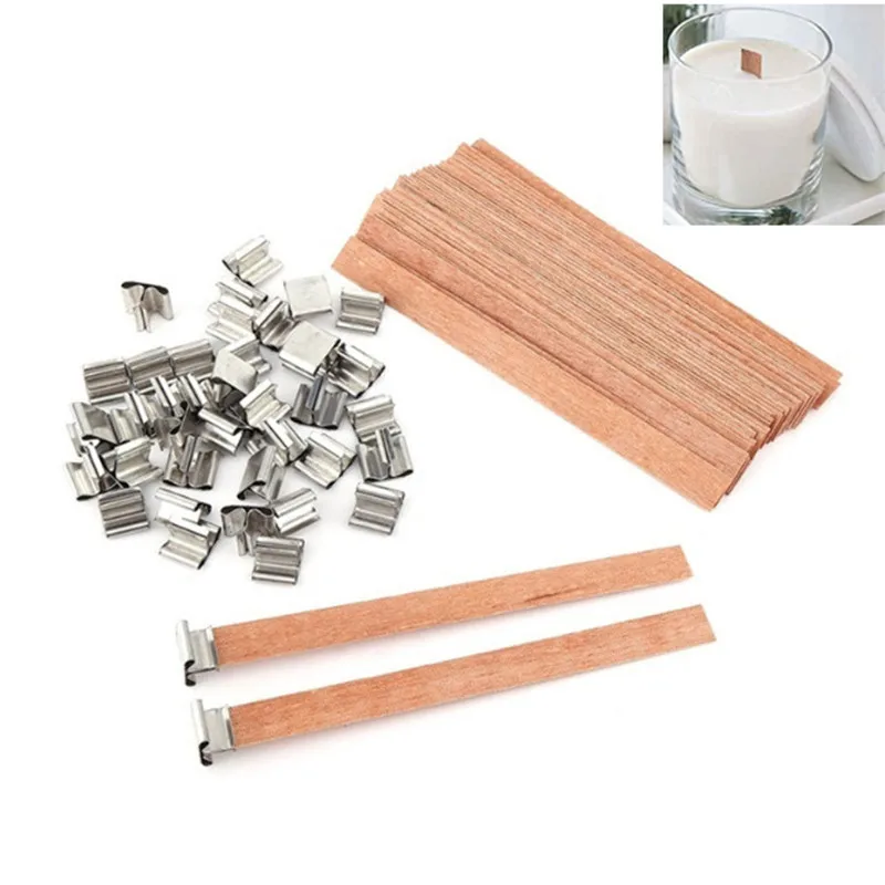 

20PCS Wooden Candles Wicks Core with Iron Stand for DIY Candle Making Supplies Handmade Aromatherapy Candle Soy Parffin Wax Wick