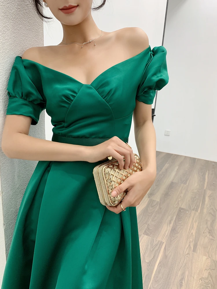 2019 Новое поступление предложение плечо элегантное зеленое женское вечернее