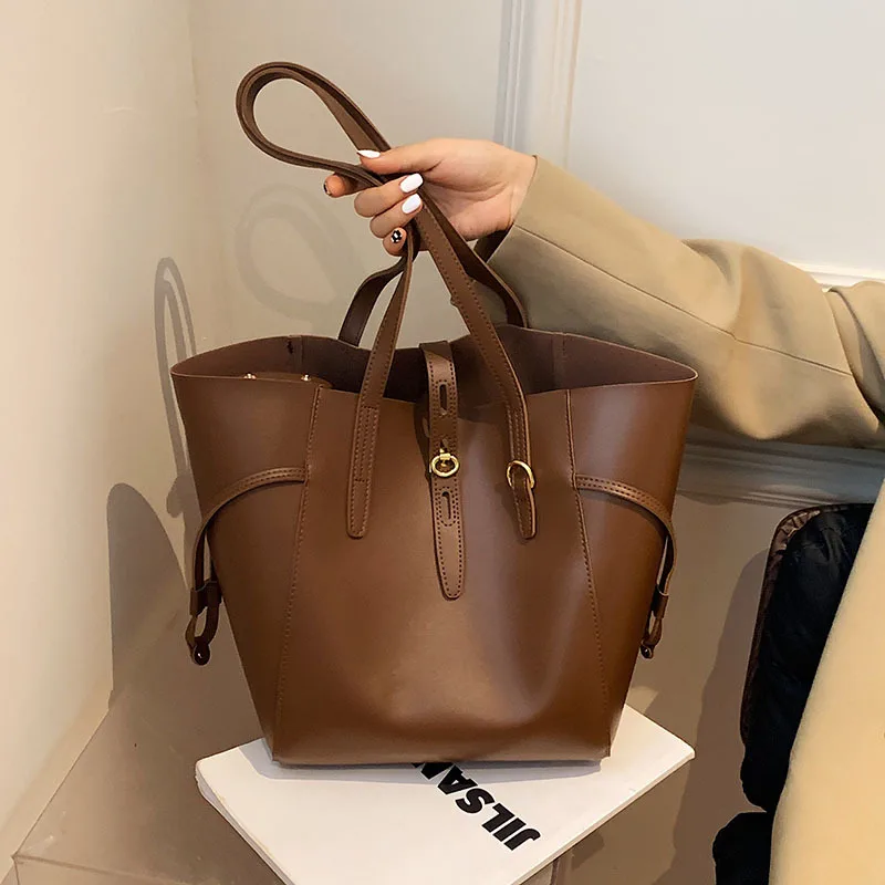 

Женская вместительная сумка на плечо в стиле ретро, простой модный саквояж большой вместимости, Женский тоут, 2021, осень