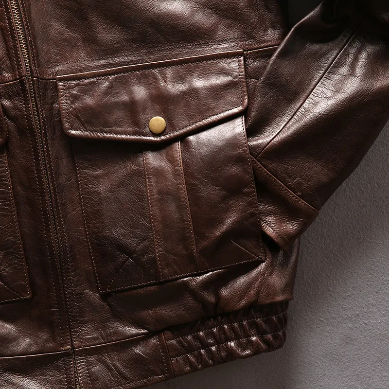 2021 Men Winter Jacket Thick Vintage Cowhide Coat Air Force Flight G1 Pilot Warm Fur Collar Genuine Leather Jacket
2021 Men Winter Jacket Thick Vintage Cowhide Coat Air Force Flight G1 Pilot Warm Fur Collar Genuine Leather Jacket