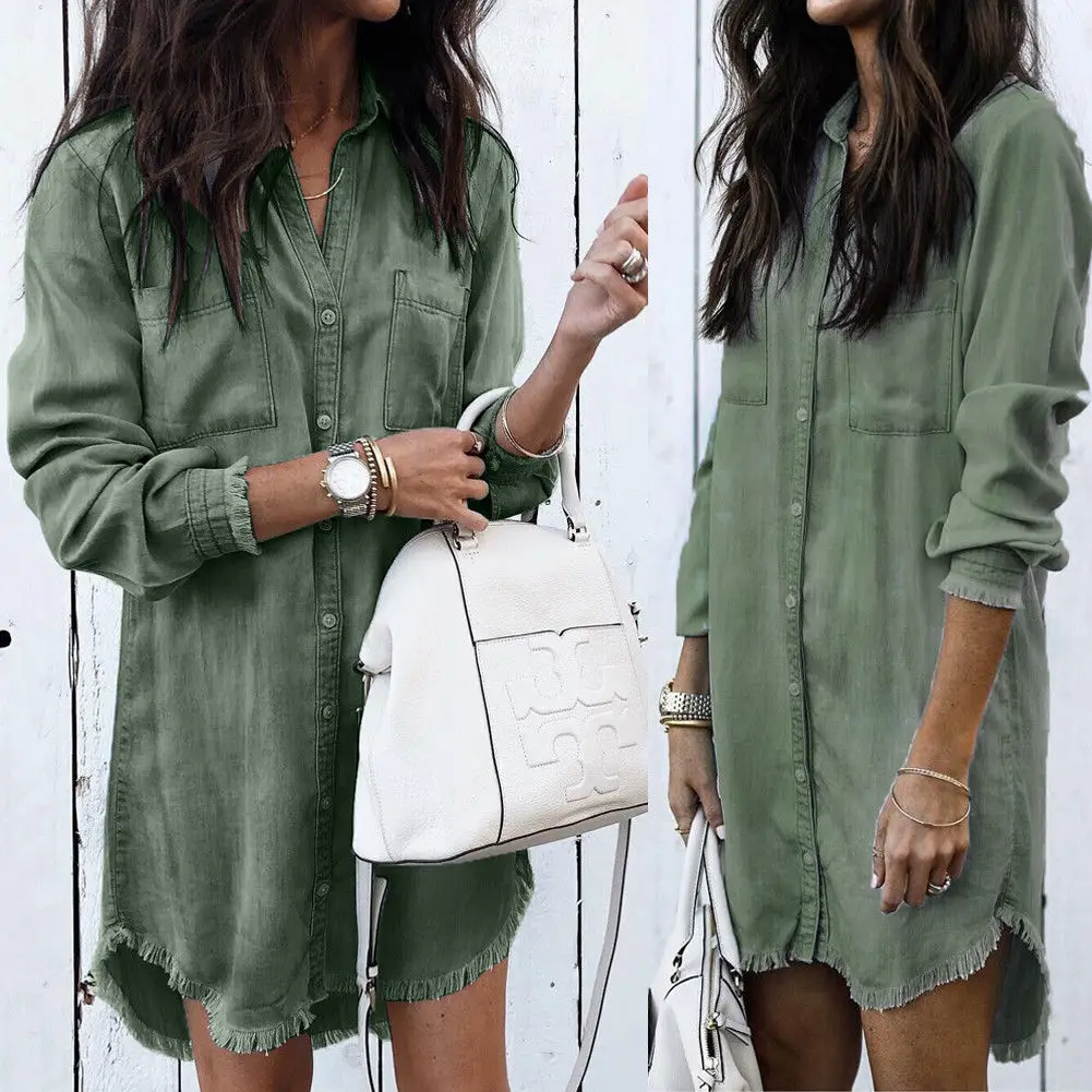 Women Casual Long Jeans Blouse Ladies Long Sleeve Top and Blouses Tassels Button Pocket Denim Shirts Femme Blusas
Women Casual Long Jeans Blouse Ladies Long Sleeve Top and Blouses Tassels Button Pocket Denim Shirts Femme Blusas