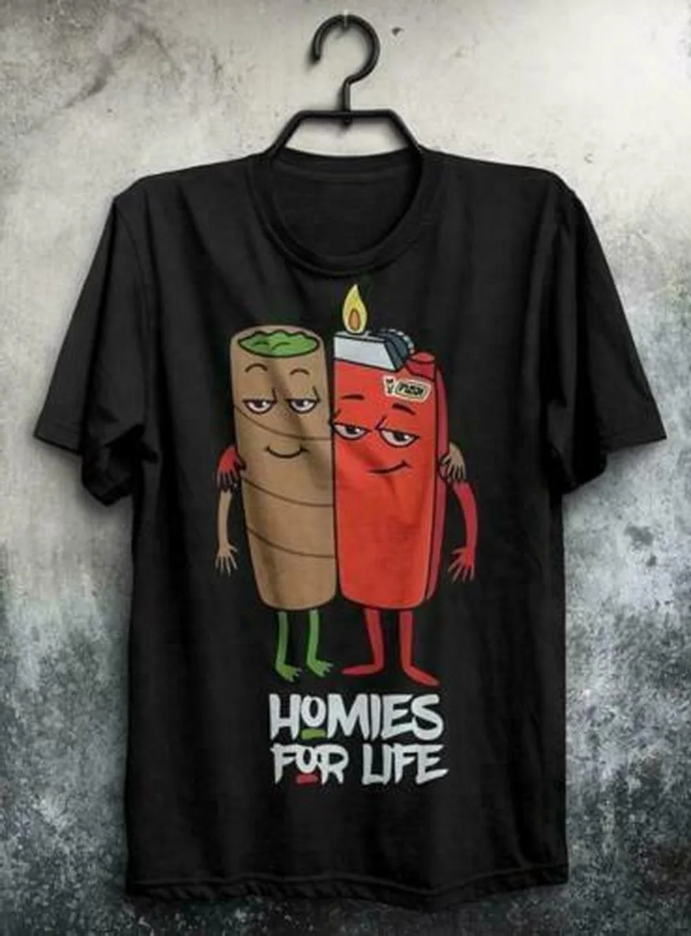 Фото Сигарета и Зажигалка Homies For Life Мужская футболка черный Хлопок Summer - купить