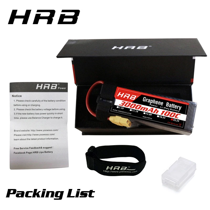 

HRB 3000mah Graphene Battery 11.1V 14.8V 22.2V 3000mah Lipo 100C XT60 connector for traxxass RC car boat helicopter 450XL 700E