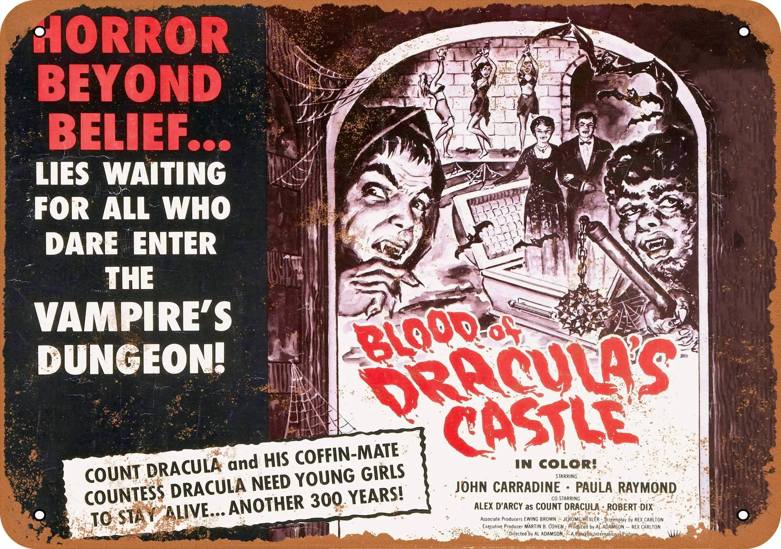SLALL 1969 Blood of Dracula'S Castle Movie Retro Street Sign Household Metal Tin Sign Bar Cafe Car Motorcycle Garage Decoration
SLALL 1969 Blood of Dracula'S Castle Movie Retro Street Sign Household Metal Tin Sign Bar Cafe Car Motorcycle Garage Decoration