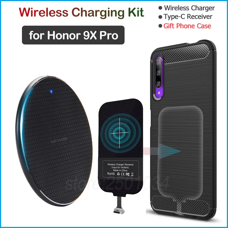 Беспроводное зарядное устройство для Huawei Honor 9X Pro Qi беспроводное + адаптер USB Type C