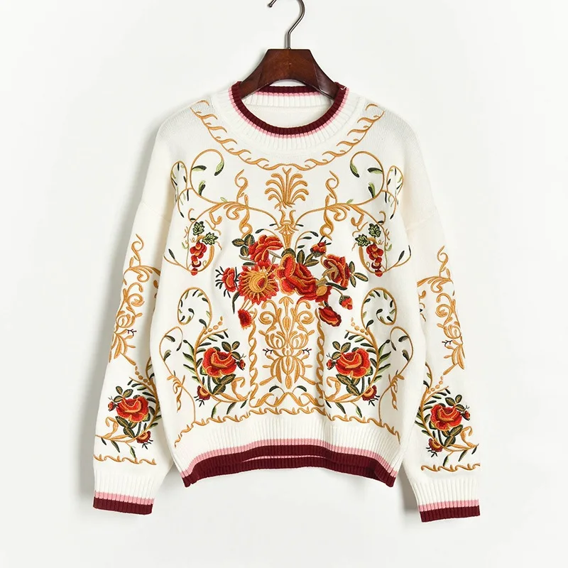 2020 autumn winter women luxury runway floral embroidery o-neck sweaters vintage loose plus size knitted pullover sweater JC355
2020 autumn winter women luxury runway floral embroidery o-neck sweaters vintage loose plus size knitted pullover sweater JC355