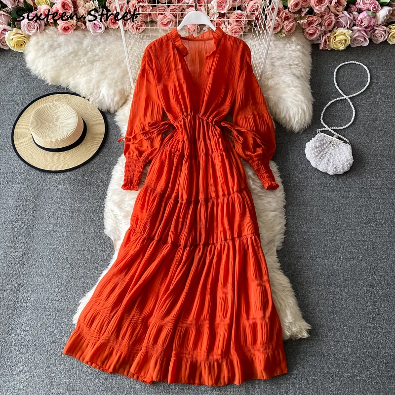 Dresses for Women V Neck Chiffon Sexy Dress Female Vintage Korean Style Vestido De Mujer High Quality Women Clothing Chic Design
Dresses for Women V Neck Chiffon Sexy Dress Female Vintage Korean Style Vestido De Mujer High Quality Women Clothing Chic Design