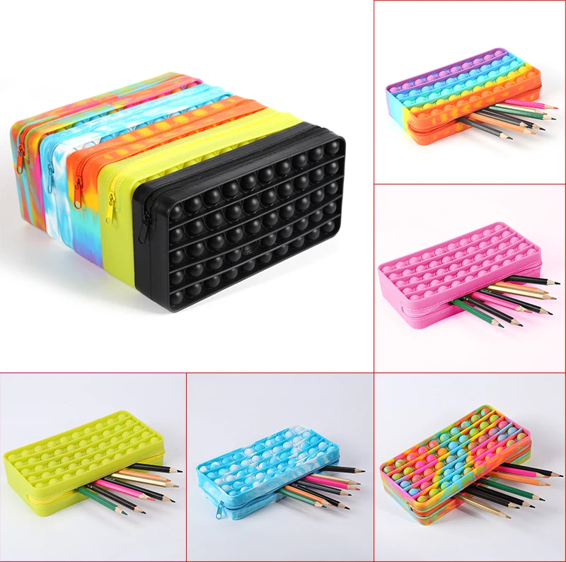 

Large Popits Pencil Case Simples Sensory Silicone Bubble Stationery Storage Bag For Children Kids Antistress Pops Its Fidget Toy