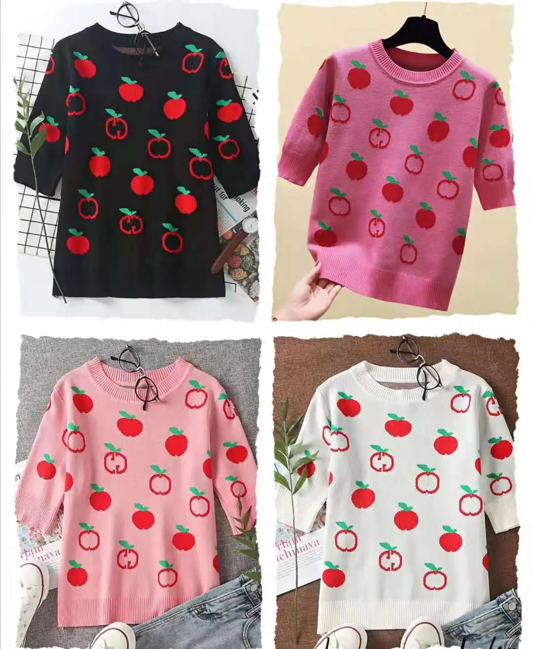 Summer Loose Women's T-shirts Knitted Slim Short Sleeves Knitted Top Sweet Cherry Printed Tops for Women
Summer Loose Women's T-shirts Knitted Slim Short Sleeves Knitted Top Sweet Cherry Printed Tops for Women