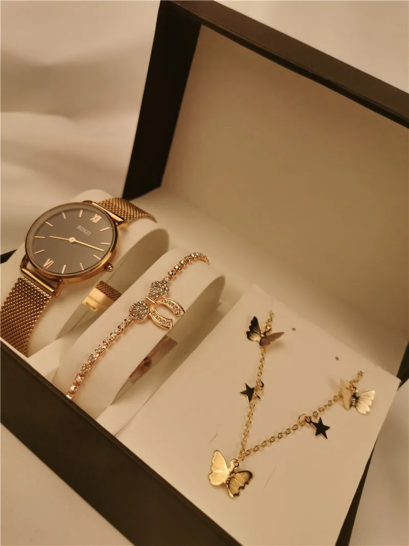Миланский сетчатый Нержавеющая сталь часы набор Для женщин браслет наручные