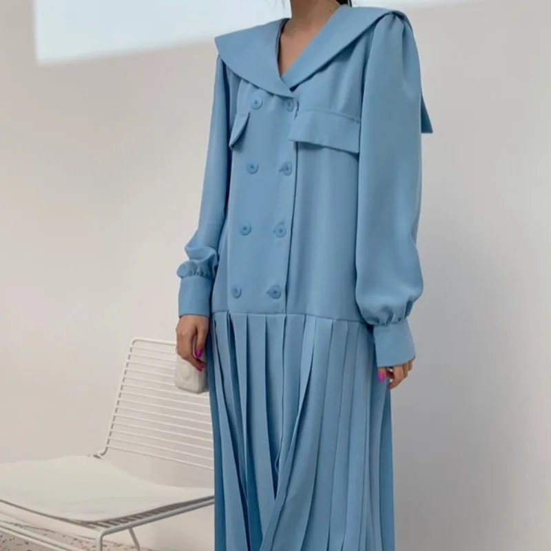 Korean Chic Spring Fashion Large Lapel Loose-Fitting Pleated Dress Women's Retro Breasted Ankle Cute Dress
Korean Chic Spring Fashion Large Lapel Loose-Fitting Pleated Dress Women's Retro Breasted Ankle Cute Dress