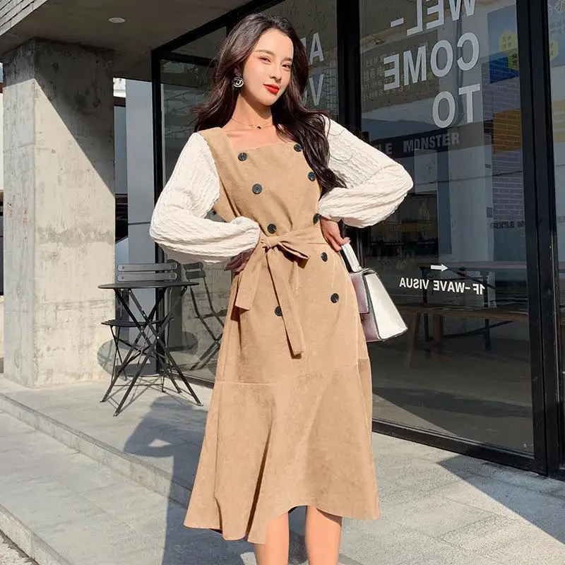 Autumn Winter New Dress Retro Fishtail Stitching Fake Two-Piece Long Skirt Dresses for Women Vestido De Mujer
Autumn Winter New Dress Retro Fishtail Stitching Fake Two-Piece Long Skirt Dresses for Women Vestido De Mujer