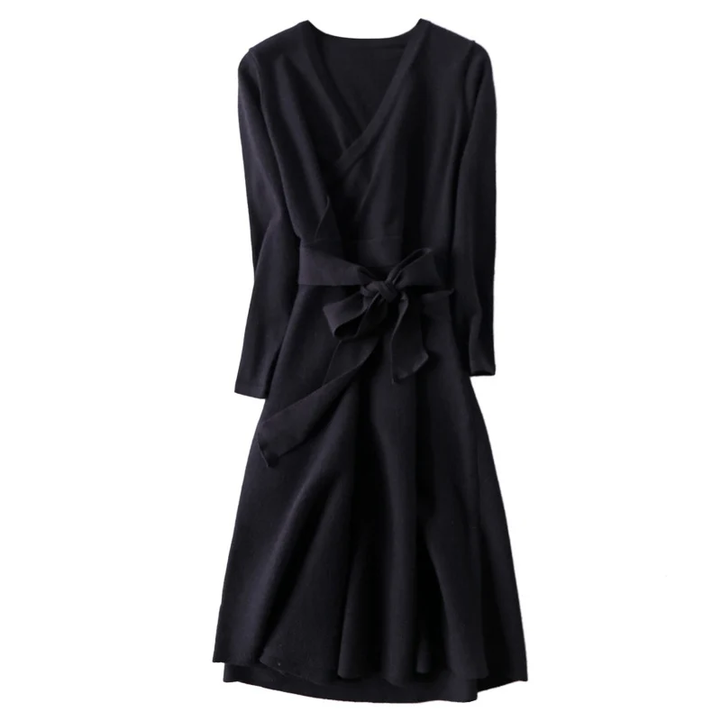 New Autumn V-neck Lace Knitting Dress Closed Show Thin Waist of Dress two-color autumn and winter dress Wine Red Female
New Autumn V-neck Lace Knitting Dress Closed Show Thin Waist of Dress two-color autumn and winter dress Wine Red Female
