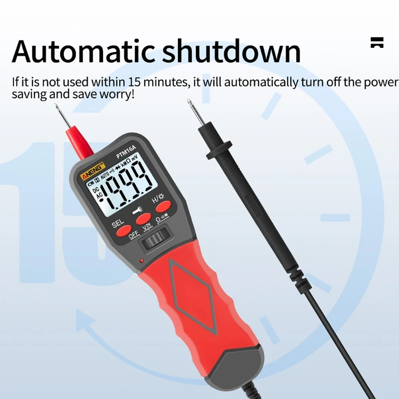 PTM16A Auto-Range Pen Multimeter 1999 Count AC/DC Data Retention with Flashlight
PTM16A Auto-Range Pen Multimeter 1999 Count AC/DC Data Retention with Flashlight