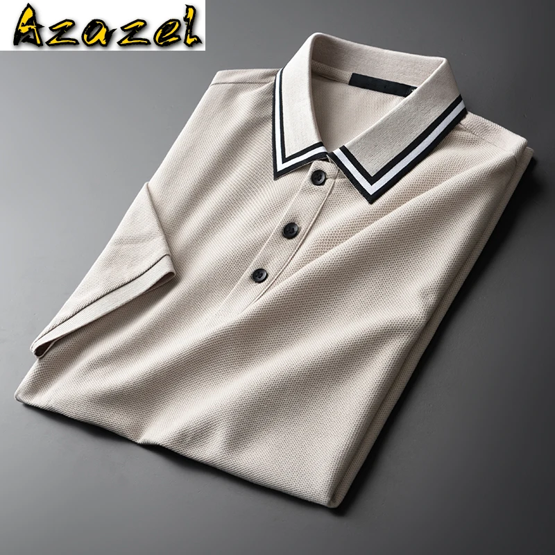 

Azazel Cotton Mens T-shirts Luxury Summer Yarn Dyed Collar Short Sleeve Male T-shirts Plus Size 4xl Slim Fit Casual Man T-shirts
