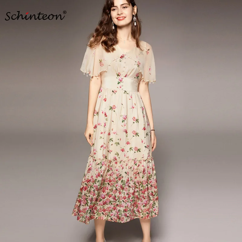 Schinteon Women Print Long Dress 100% Real Silk V-Neck Collar Flying Sleeve Beading Wrap Elegant Dresses Summer New Top Quality
Schinteon Women Print Long Dress 100% Real Silk V-Neck Collar Flying Sleeve Beading Wrap Elegant Dresses Summer New Top Quality