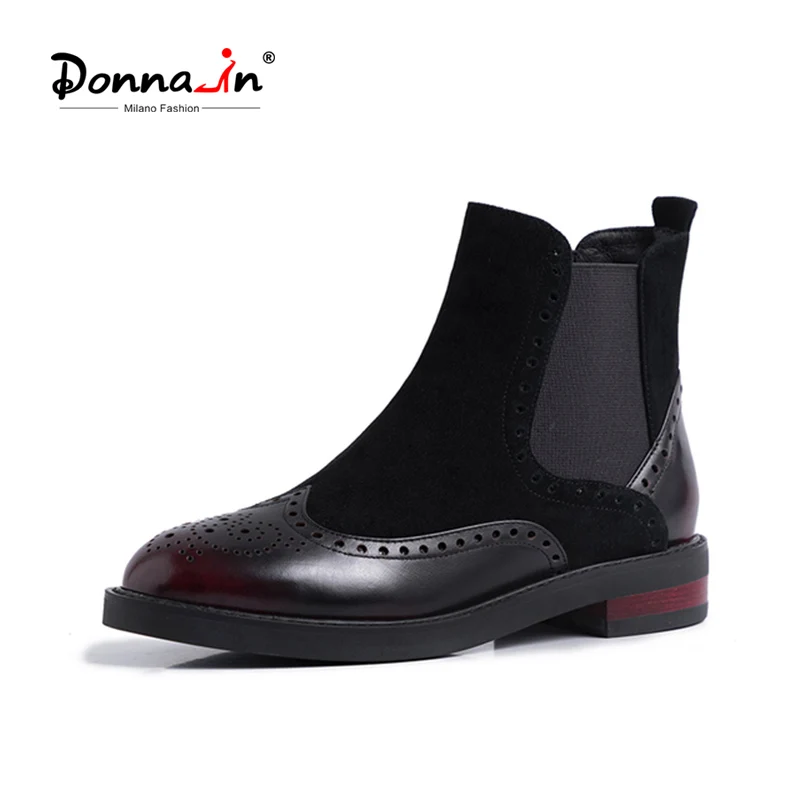 

Donna-in 2021 Autumn Chelsea Boots Flat Handmade Brogue Slip-on Ankle Booties Brushed Calf Leather Comfort Non-slip Rubber Sole