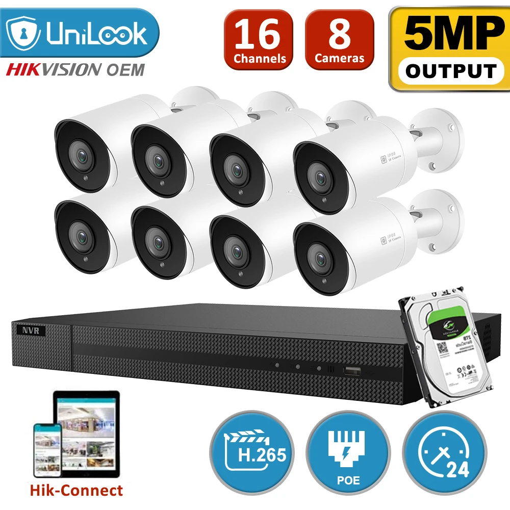 UniLook 16CH NVR 8Pcs 5MP Bullet POE IP Camera NVR Kit Security System Motion Detection H.265 Audio Night Vision P2P View
UniLook 16CH NVR 8Pcs 5MP Bullet POE IP Camera NVR Kit Security System Motion Detection H.265 Audio Night Vision P2P View