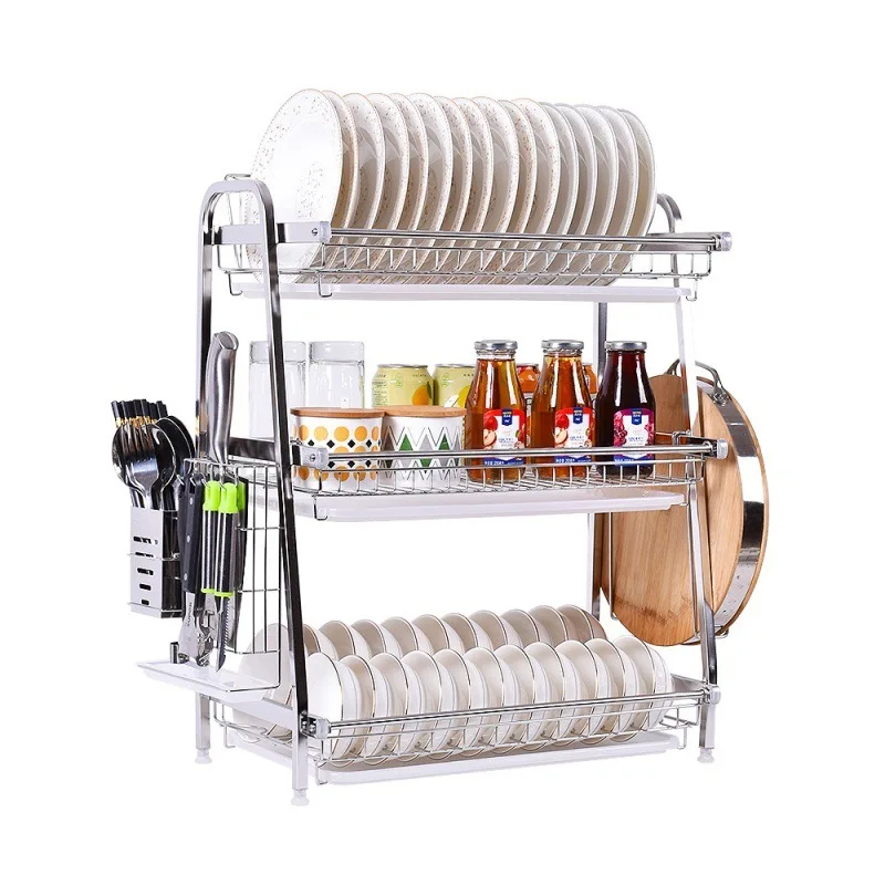 

304 Stainless Steel Dish Rack Drain Rack Drying Filter Tableware Storage Box Dishes Supplies Kitchen Racks 3 Layers