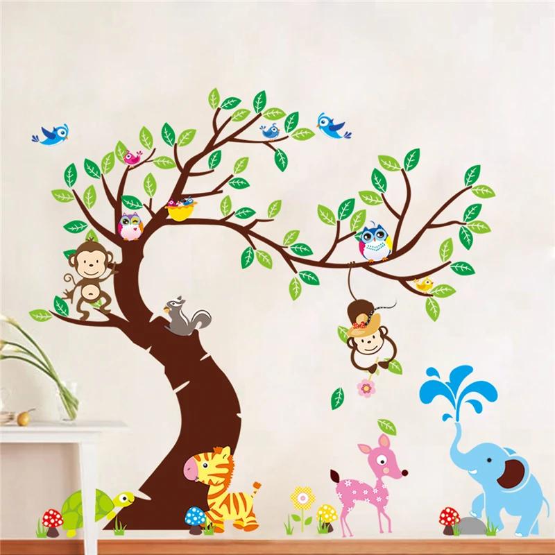 

Cartoon Forest Jugle Tree Giraffe Elephant Wall Stickers Home Decor Living Room Pvc Wall Decals Diy Mural Art Posters