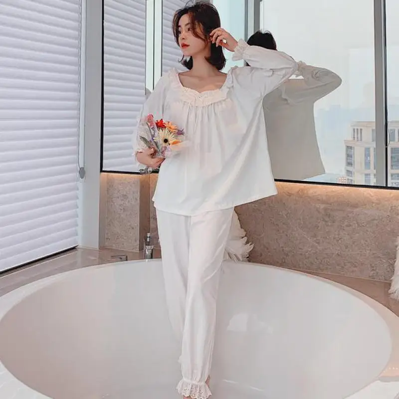 Pajamas Women Soft Modal Sleep Set Loose Sleepwear White Long Sleeve Nightwear Sweet Pijamas Suit Cute Lovely Home Clothes
Pajamas Women Soft Modal Sleep Set Loose Sleepwear White Long Sleeve Nightwear Sweet Pijamas Suit Cute Lovely Home Clothes