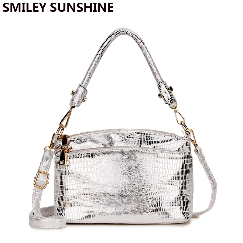 

SMILEY SUNSHINE Silver Messenger Crossbody Bag for Women 2020 Luxury Small Womans leather Handbag Designer Ladies Hand Bags